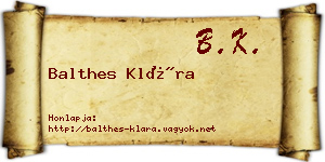 Balthes Klára névjegykártya